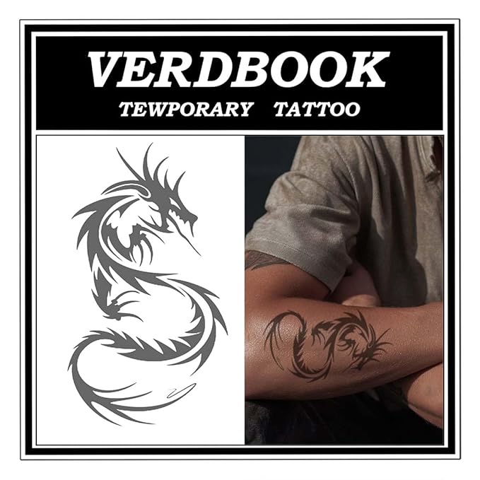 Waterproof Temporary Tattoos: 2-Sheet Tattoo Kit with Realistic Body Stickers, Semi-Permanent Tattoos for Adults Lasting 7-15 Days – Safe for Men & Women, Dragon Pattern.
