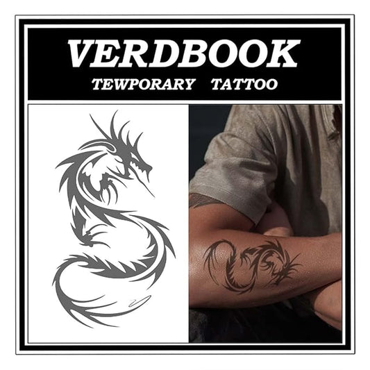 Waterproof Temporary Tattoos: 2-Sheet Tattoo Kit with Realistic Body Stickers, Semi-Permanent Tattoos for Adults Lasting 7-15 Days – Safe for Men & Women, Dragon Pattern.