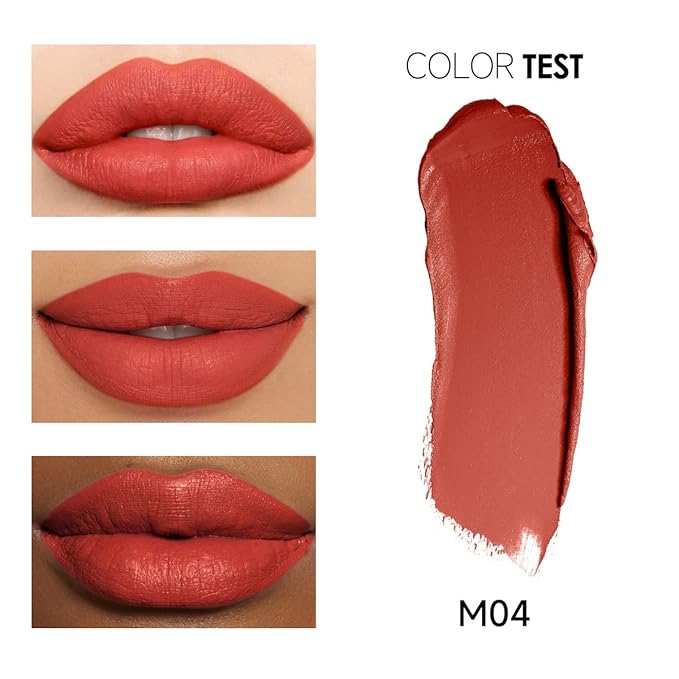 CARSLAN Matte Lipstick Hydrating Lip Color Makeup, Highly Pigmented Lipstick with Moisturizing Formula, Lightweight, Smooth, M04