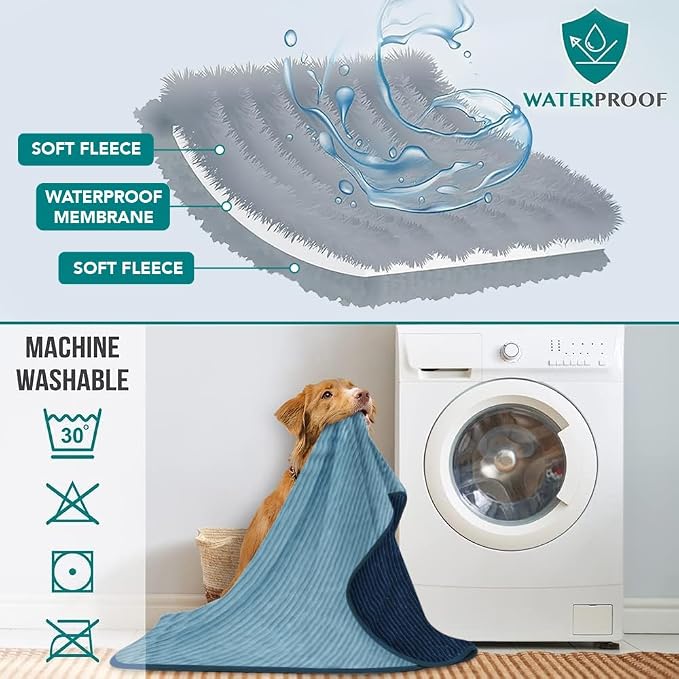 PetAmi Waterproof Dog Blanket, Leakproof Pet Blanket for Small Medium Large Cats, Soft Plush Reversible Sofa Couch Cover Protector, Washable Puppy Throw for Bed Crate, 40x60 in, Navy Blue