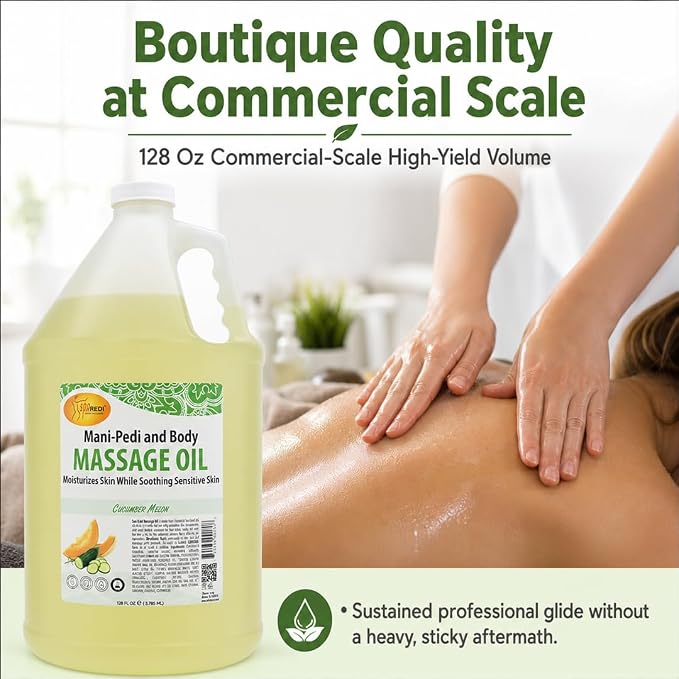 SPA REDI Botanical Massage Oil – 5-Oil Blend for Professional & At-Home Body Massage | Cucumber & Melon, Almond, Avocado, Sunflower & Vitamin E | Cruelty-Free, Sulfate-Free, Silicone-Free | 128 oz
