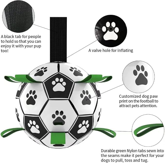 Dog Toys Soccer Ball with Straps, Interactive Toys for Tug of War, Puppy Birthday Gifts, Dog Tug Water Toy, Durable Dog Balls for Medium & Large Dogs（5 Inch