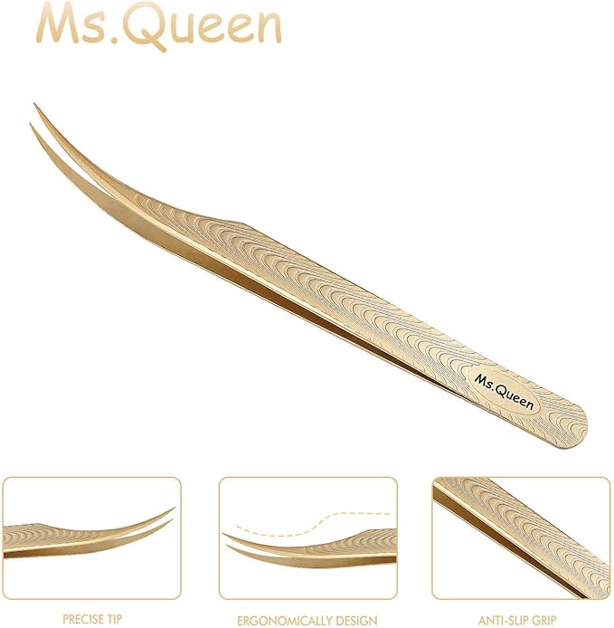 Ms.Queen Lash Extension Tweezers-Dolphin Shape Tip Isolation Tweezers for Classic Volume Eyelash Extensions,Dolphin