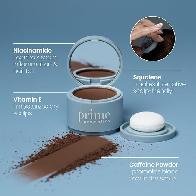 Prime Prometics Instant Coverage Hairline Powder for Mature Women – Covers Grays, Roots & Thinning Areas – Water & Sweat-Resistant – Natural, Fuller-Looking Hairline (White)