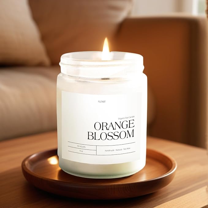 Orange Blossom Candles for Home Scented, Natural Soy Wax Aromatherapy Non Toxic Candle for Stress Relief, Long Burning & Lasting Candle Gifts for Halloween, Birthday, Christmas, Thanksgiving