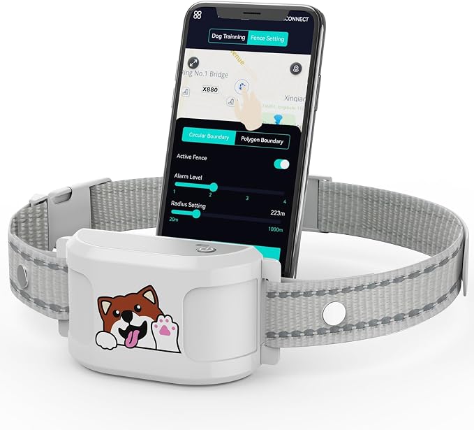 GPS Dog Fence, Wireless Training Collar- No Subscription Required, Customizable Boundaries via App 3280 FT, IPX7 Waterproof Rechargeable Collar, Smart Training Fence, Automatic Sleep/Wake