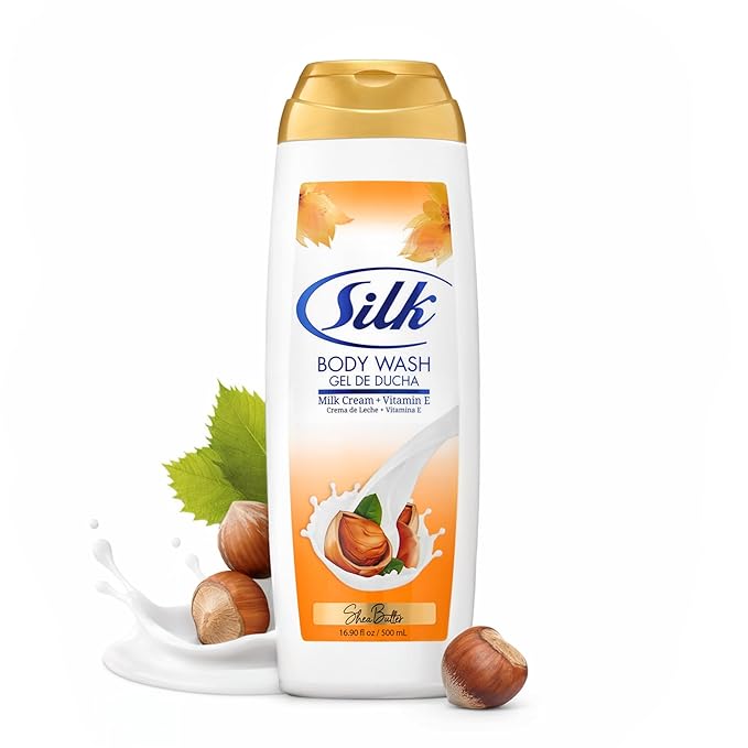 SILK Moisturizing Body Wash for Woman & Man - Daily Hydrating Shower Gel and Foaming Cleanser with Vitamin E and Glycerin, Rich Lather for Dry Skin Care, Shea Butter Scent, 16.9 Fl Oz