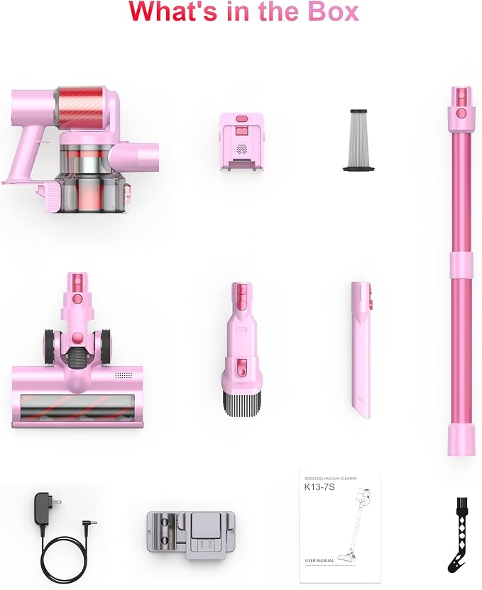 Pink Cordless Stick Vacuum Cleaner, 50Kpa/600W/60 Mins for Home/Pet Hair | Self-Standing and Touch Screen, Anti-Tangle Wireless Vacumm for Carpets/Floors