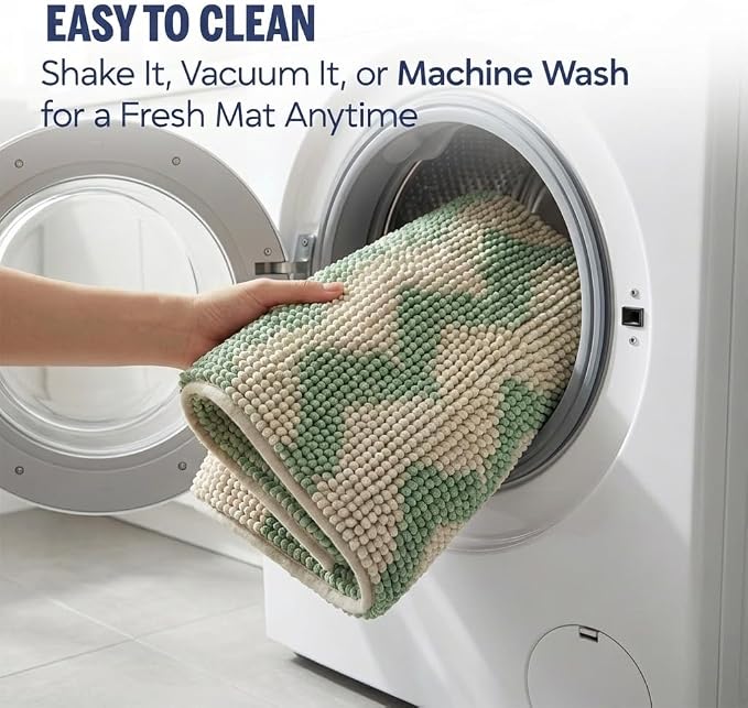 Muddy Mat® Super Absorbent Loop-Thread Chenille Dog Door Mat for Muddy Paws – Non-Slip, Machine Washable Indoor Entry Rug, Quick-Dry Pet Mat for Entryway – Green Chevron 19"x30"