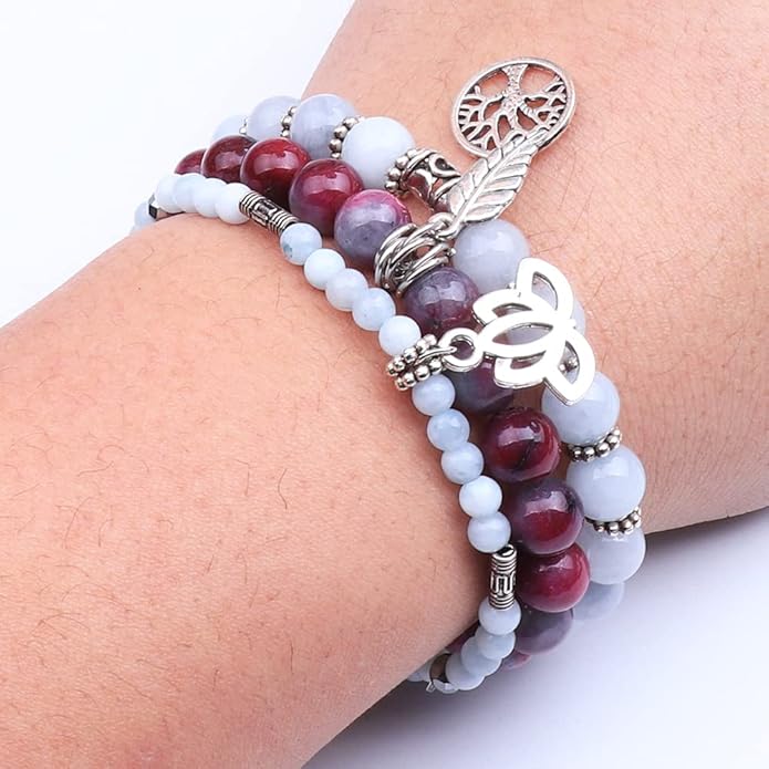 UEUC Tree of Life Yoga Healing Stone Bracelets,Multilayer Lotus Chakra Stone Reiki Bracelet Sets,Anxiety Crystal Natural Stone,for Women Stress Relief