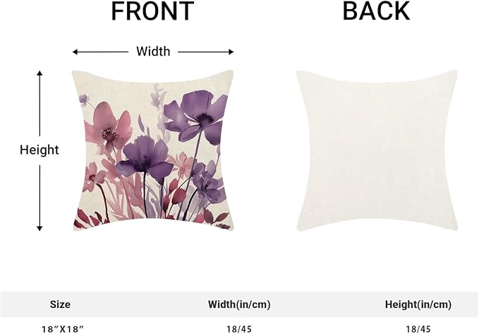 Floral Pillow Covers 18x18 Inches Set of 2 Pink Purple Floral Throw Pillow Covers Outdoor Rustic Spring Summer Flower Decoration Pillowcase Farmhouse Decorative Cushion Cover for Home Couch