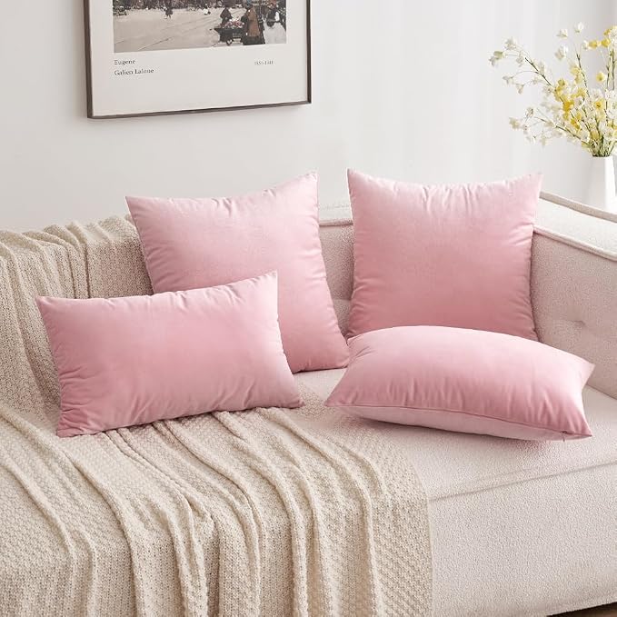 MIULEE Velvet Throw Pillow Covers 20x20 Inch Pack of 2 Bright Pink | Soft Solid Decorative Pillow Covers, Modern Luxury Home Decor, for Couch Chair Sofa Bedroom Livingroom