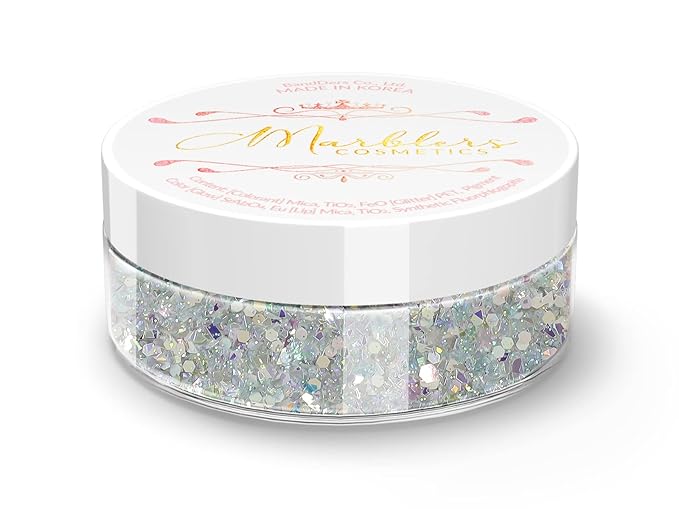 MARBLERS Mixed Shaped Face & Body Glitter [Silver] 0.18oz (5g) | Chunky | Chopped | Flake | Non-Toxic | Vegan | Cruelty-Free | Festival, Rave & Party Makeup | Eye, Hair, Nail Polish, Eyeshadow