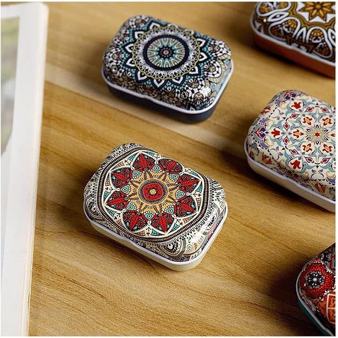 8Pcs Metal Hinged Tin Box Container Floral Farmhouse Rustic Mini Portable Small Storage Container Kit with Lid for Home Storage 2.1x1.5x1 Inch (Multicolor)