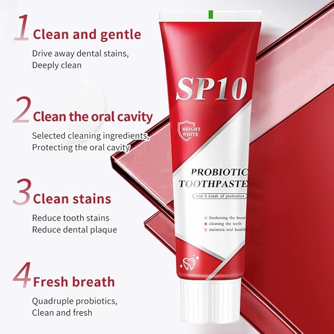SP 10 Probiotic Whitening Toothpaste, Natural Oral Care with Probiotics for Whiter Teeth, Fresh Breath & Gum Health