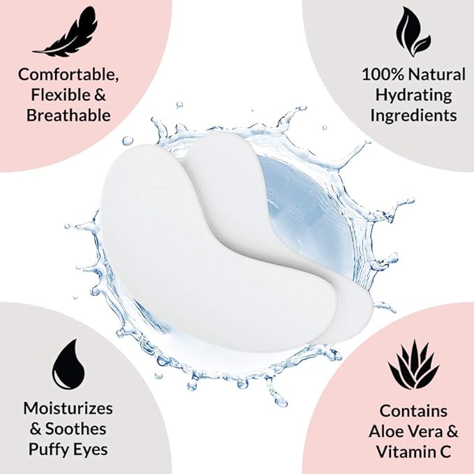 100 Pairs Under Eye Pads for Lash Extensions - Lint Free Hydrogel Eye Patches with Vitamin C & Moisturizing Aloe Vera for Eyelash Extension & Lash Lift - Professional Esthetician Gel Undereye Eyepads