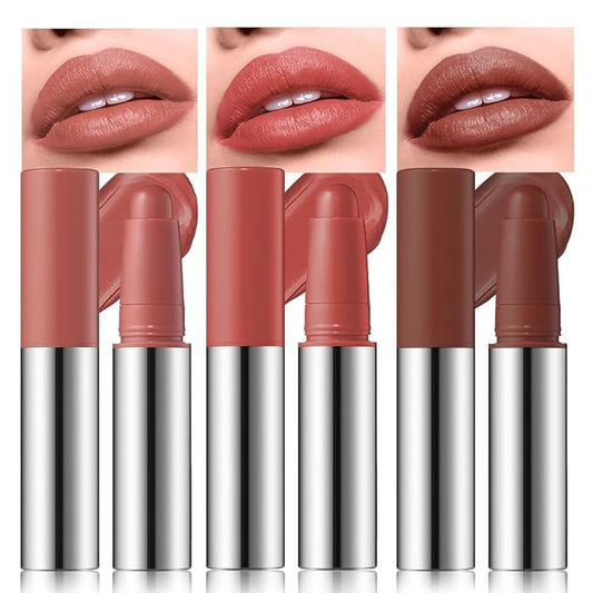 Matte Lipstick Crayon Set, Warm Terracotta & Burnt Coral & Chocolate Brown – Waterproof Long Lasting Lip Liner Pencil, High Pigment Creamy Velvet Lipstick, Non-Drying Lip Color for Women, 03+05+06