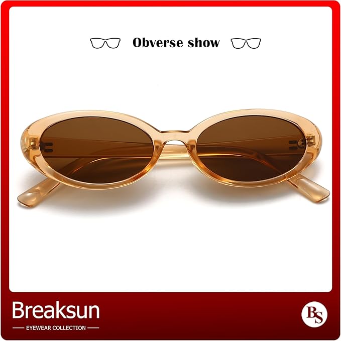 Breaksun Retro Oval Sunglasses for Women Men Fashion Small Oval Sunglasses 90s Vintage Shades