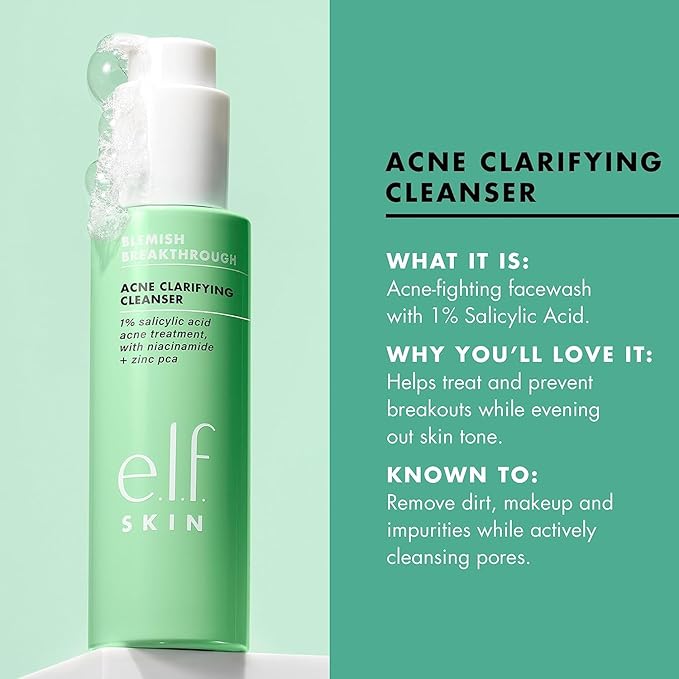 e.l.f. SKIN Blemish Breakthrough Clarifying Cleanser,Gel Cleanser For Removing Makeup,Controlling Oil & Clarifying Pores,1% Salicylic Acid,(Pack of 2)
