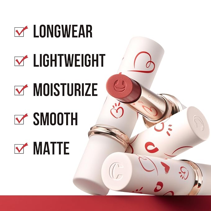 CARSLAN Valentine's Day Gift Matte Lipstick Set Hydrating Lip Color Makeup, Highly Pigmented Lipstick with Moisturizing Formula, Lightweight, Smooth (3count)
