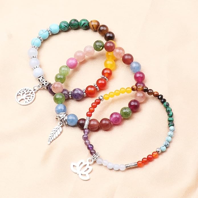 UEUC Tree of Life Yoga Healing Stone Bracelets,Multilayer Lotus Chakra Stone Reiki Bracelet Sets,Anxiety Crystal Natural Stone,for Women Stress Relief