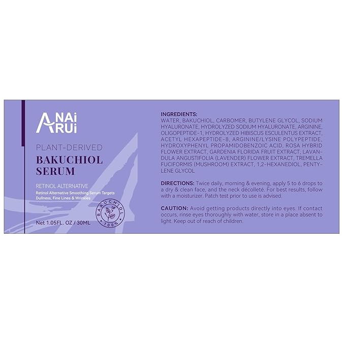 ANAI RUI Bakuchiol Face Serum for Face, Bakuchiol Retinol Alternative Serum,Smoothing Serum with Hyaluronic Acid & Peptide Sensitive Skin Serum, Anti Aging & Wrinkle Serum, 1Fl.Oz