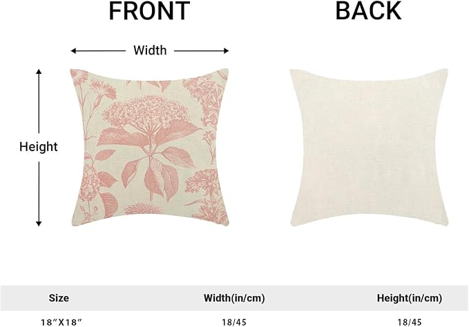 Floral Pillow Covers 18x18 Set of 2 Vintage Pink Hydrangea Herb Botanical Throw Pillow Cover Outdoor Decoration Boho Flower Pillowcase Farmhouse Decorative Cushion Case for Home Sofa Couch