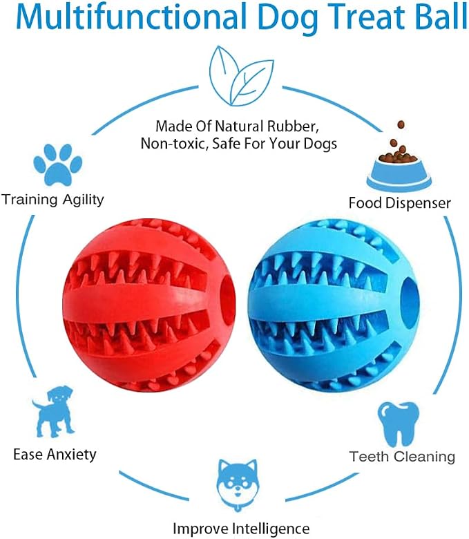 Feixun Dog Treat Toy Ball, Dog Tooth Cleaning Toy, Interactive Dog Toys 2.8" Pack of 2