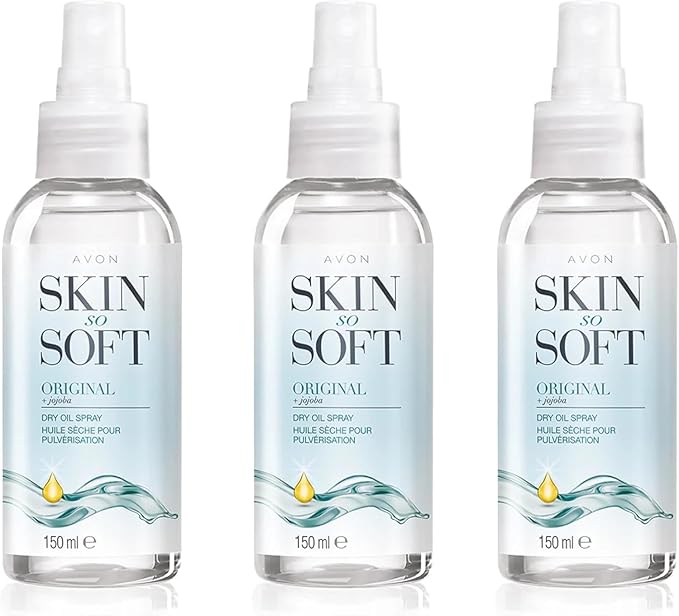 AVON SKIN SO SOFT Original Jojoba Oil Spray – Lightweight DRY Oil with Natural Moisturizing JOJOBA for Silky Smooth, Hydrated Skin 5.Fl Oz 150 ML (3-PACK)