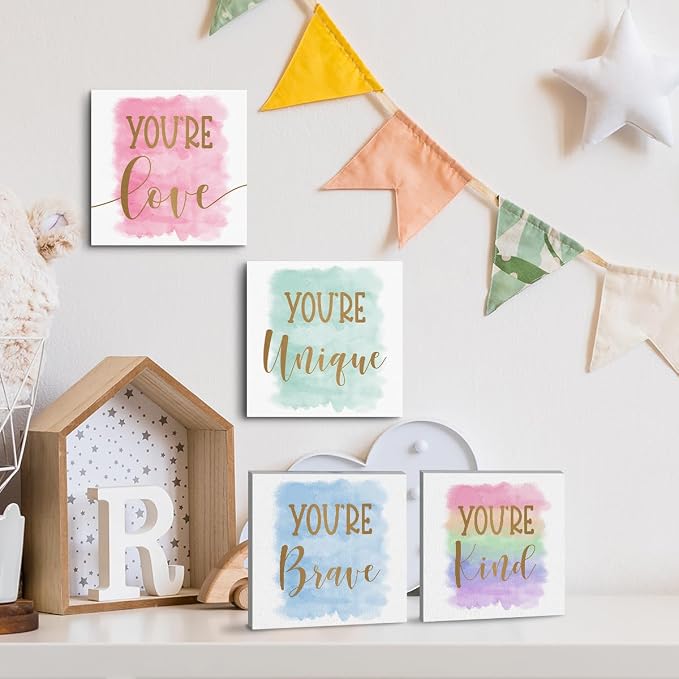 4 Pcs Watercolor Girls Room Decor Posters Wall Art, Girls Room Wall Decor | Posters for Teen Girl, Girl's Aesthetic Framed Posters Art Prints Artwork for Bedroom Rooms Playroom Decor 8 x 8 Inch