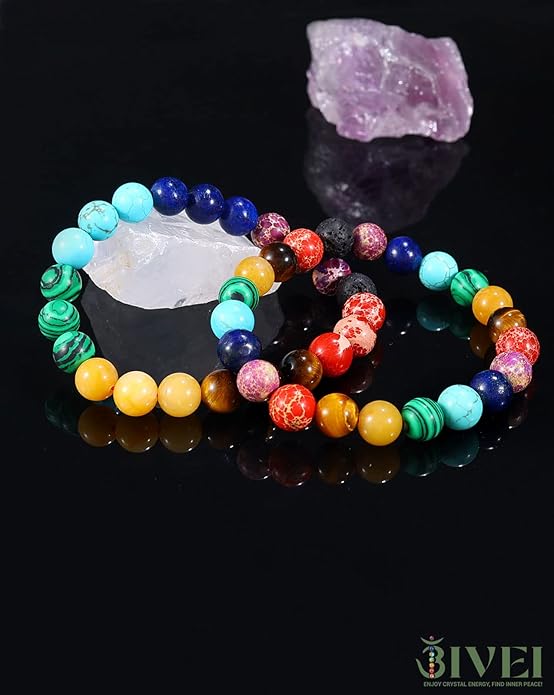 Bivei Natural Gemstone Semi Precious Healing Crystals Handmade Stretchy Round Beads Bracelet,Stocking Stuffers for Women Enhance Positive Energy