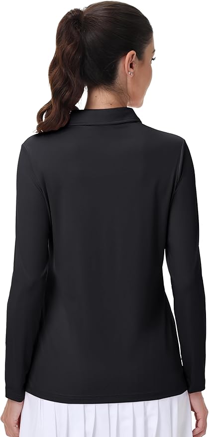 MAGCOMSEN Long Sleeve Polo Shirts for Women Golf Tops with Collar Work | UPF 50+ Sun Protection, 4 Buttons, Moisture Wicking, Breathable, 4-Way Stretch, Collared, Quick Dry, Active, Casual, Tennis