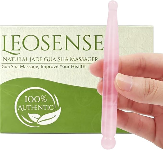 Crystal Gua Sha Facial Acupressure Pen, Natural Rose Quartz Acupressure Tool, Deep Tissue Trigger Point Reflexology Massager for Face & Body Relaxation, Relief Muscle Soreness, Tension & Stiffness
