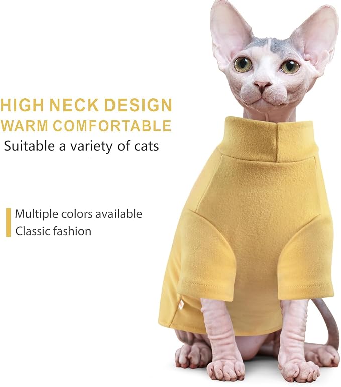 Idepet Sphynx Cats Sweater 2 Pack,Turtleneck Hairless Cat Shirt Soft and Warm Kitten Clothes with Sleeves Pullover Pet Winter Pajamas Jumpsuit for Cat Puppy (Black&Yellow, XX-Large)