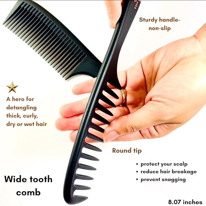 VIVEDGE| Carbon Comb Set for Curly Hair | Anti Static Frizz-free Detangling Wide Tooth Parting Combs with Premium Hair Acccessories for Styling | Gift set for loved ones(Pink-Light Yellow)