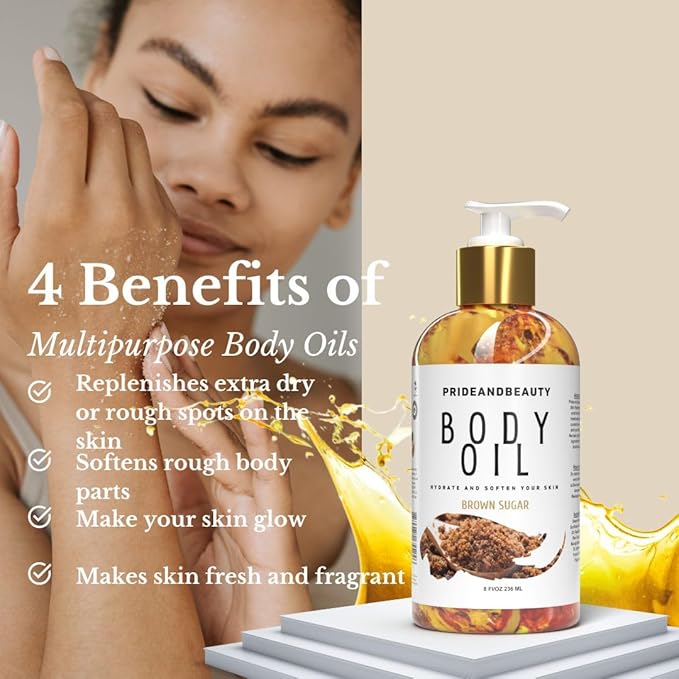 PrideandBeauty After Shower Oil. Skin Hydrating Oil. Body Oil Scented. Body Oils For Women Dry Skin. (Brown Sugar)
