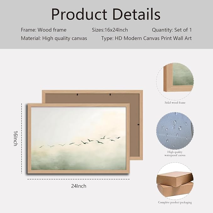 skysoon Minimalist Bird Wall Art, Neutral Abstract Landscape Canvas Print | Abstract Fog Landscape Canvas Print, Nordic Artwork, Modern Calm Wall Decor for Living Room Bedroom Office 16x24 Inch