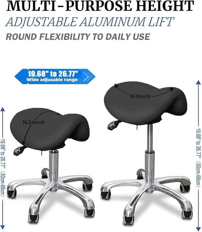 Saddle Stool with Wheels,Rolling Stool,Rolling Chair Ergonomic Swivel Rolling Chair with Hydraulic Lifting Height Adjustable Rolling for Office Medical Massage Salon Drafting(Black)