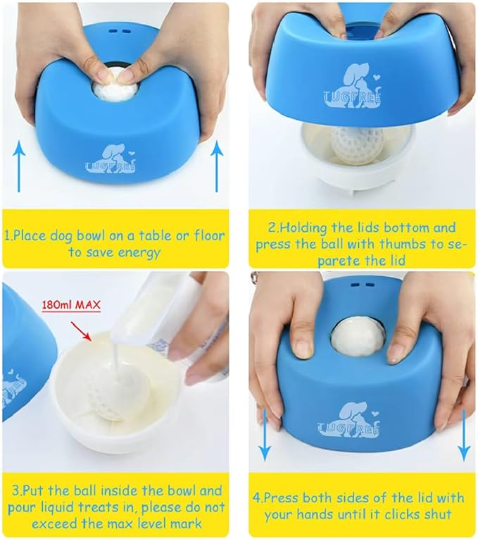 TUGFREE Slow Feeder Dog Bowls, Lick Sphere Puzzle Feeder for Liquid Treats, Non-Spill Puppy Lick Bowl for Bone Broth & Yogurt, Interactive Slow Eating Toy for Anxiety Relief, Boredom and Post-Op Care