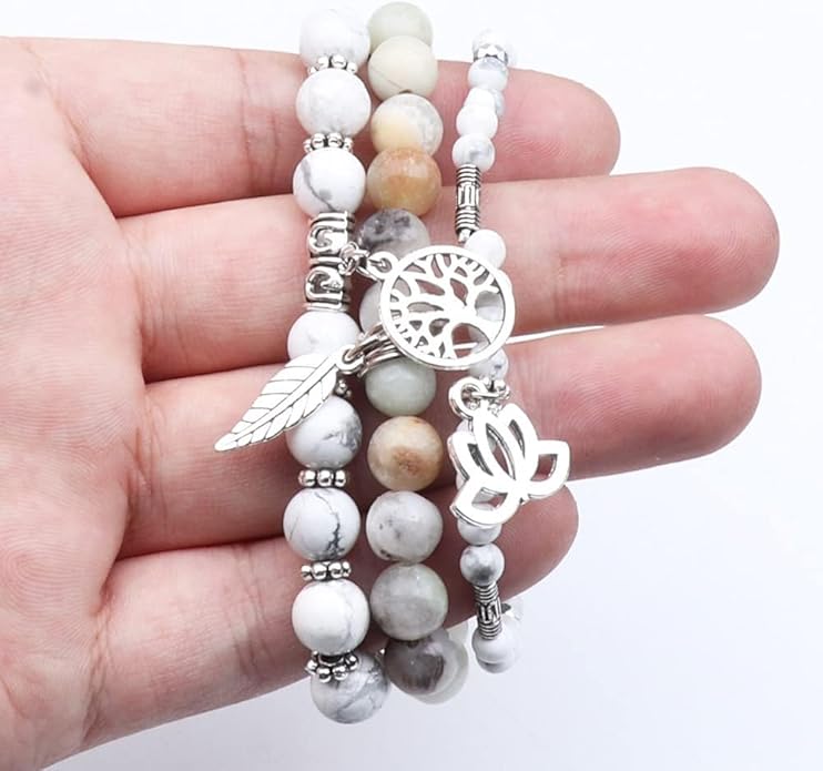 UEUC Tree of Life Yoga Healing Stone Bracelets,Multilayer Lotus Chakra Stone Reiki Bracelet Sets,Anxiety Crystal Natural Stone,for Women Stress Relief
