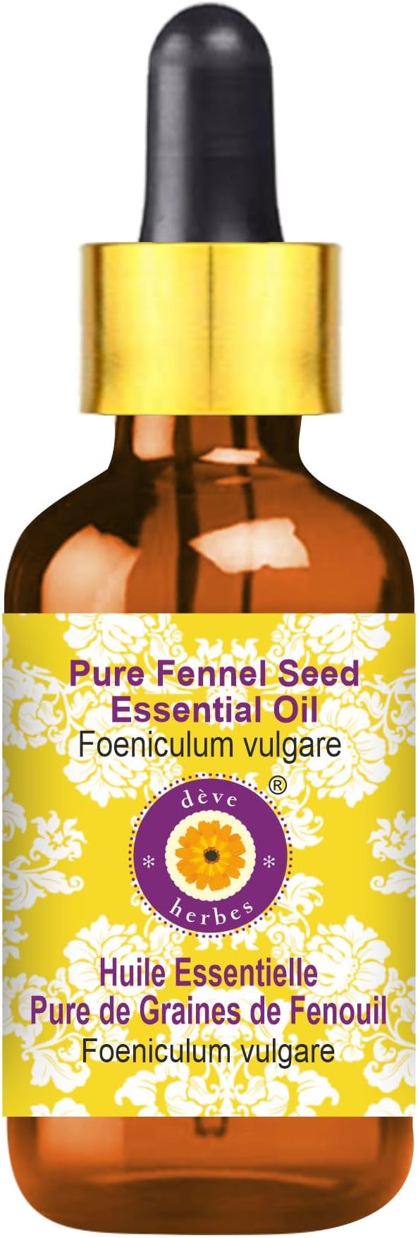 Deve Herbes Pure Fennel Seed Essential Oil (Foeniculum vulgare) with Glass Dropper Steam Distilled 30ml (1 oz)