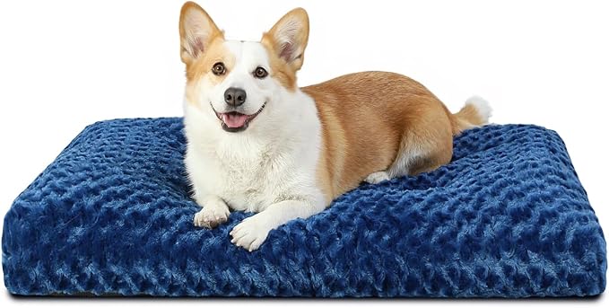 KSIIA Washable Dog Bed Small Dog Crate Bed Deluxe Plush Mat 23"x18" Blue | Deluxe Plush Comfy Kennel Pad, Anti-Slip Bottom,Deep Sleeping Mat for Small Dogs,Machine Washable for Easy Cleaning