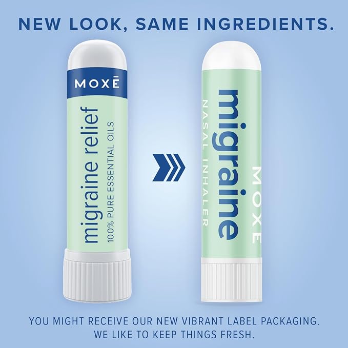 MOXE Migraine Relief Nasal Inhalers, Essential Oils for Headaches & Tension Relief, Portable Aromatherapy, Easy-to-Use, Pure & Undiluted, Peppermint, Spearmint, Eucalyptus, Tea Tree, 3 Pack