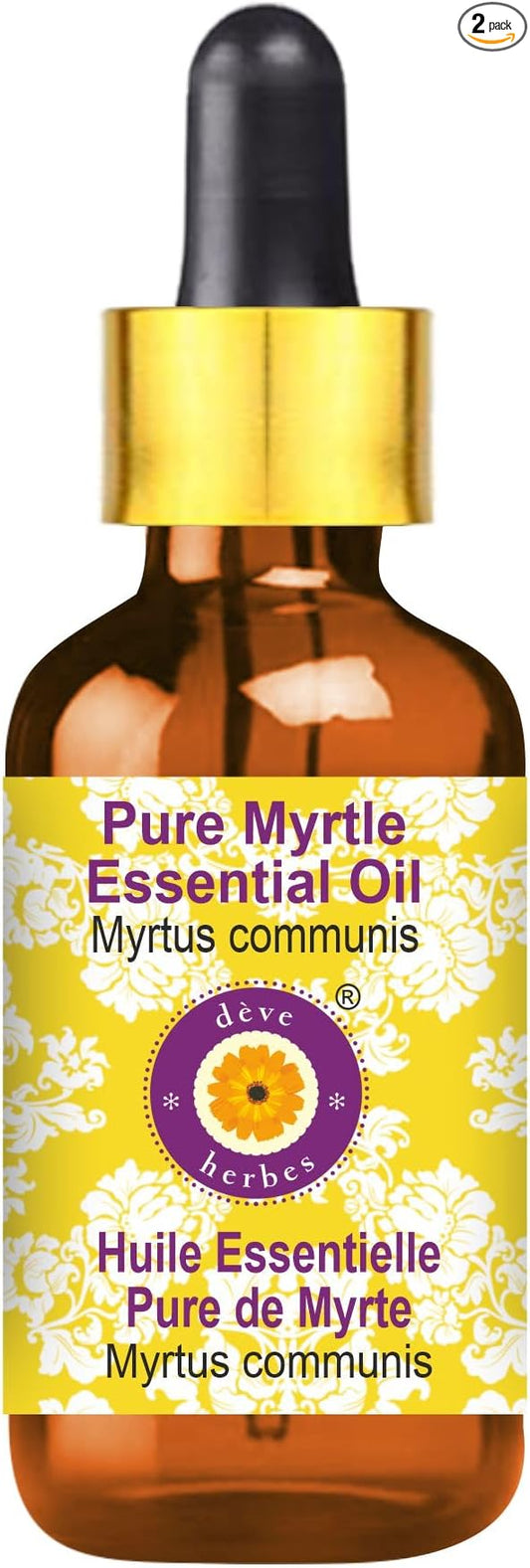 Deve Herbes Pure Myrtle Essential Oil (Myrtus communis) with Glass Dropper Steam Distilled 10ml (0.33 oz)
