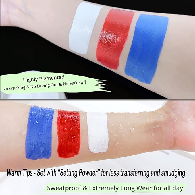 CCbeauty Clown Makeup Kit, Pro Large White(1.9Oz) Blue Red Face Body Paint Cream+Setting Powder+Red Nose+3 Brushes+5 Sponges, All-in-one for Joker Halloween Special Effects SFX Cosplay Costume Parties