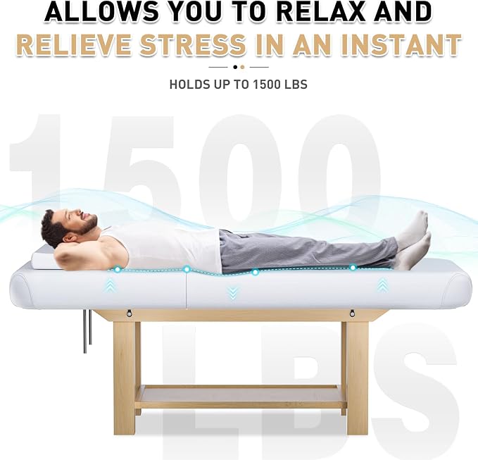 Heavy Duty Frame Professional Massage Table with Adjustable Backrest & Height Legs & Face Pillow, PU Leather, for Treatment, Physical Therapy, Spa Facial Professional Massage (Wood, White)
