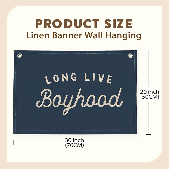 Navy Blue Decor Long Live Boyhood Banner Boy Room Decor, Banner Flag Nursery Playroom Wall Decor for Boys Bedroom Living Room Dorm Toddler Decorations Teen Boy Kid Banner Wall Hanging Linen Flag 30x20