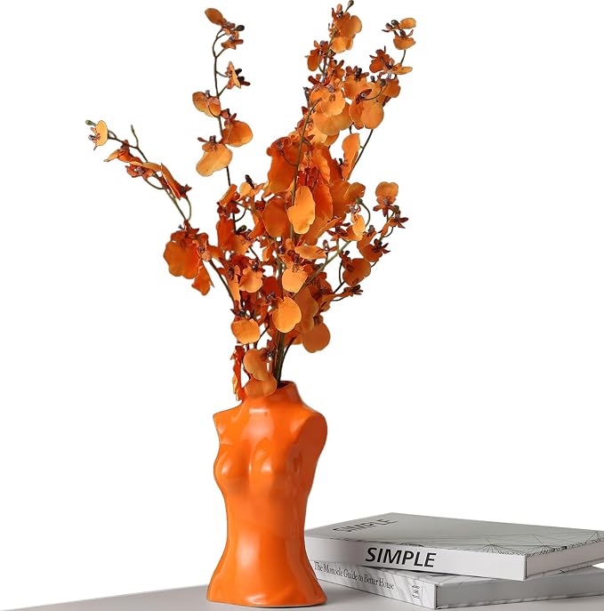 hjn Small Ceramic Vase for Flowers Modern Art Vase for Living Room/Home Decor Accents/Bookshelf/Mantel-Orange