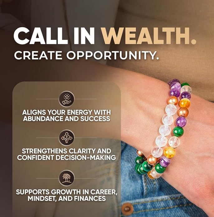 Conscious Items Wealth & Manifestation Bracelet for Women & Men, Prosperity Bracelet with Money Crystals & Natural Stone for Abundance, Goal Attraction, & Positive Intentions