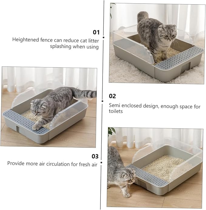 ERINGOGO Semi-Closed Cat Litter Box Potty with Detachable Anti-Splash Durable Pan Small Gray for Kitten Toilet and Cat Housebreaking